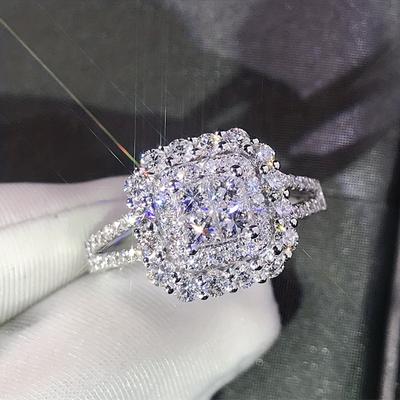 1pc Princess Square Cubic Zirconia Ring Women's Engagement Wedding Ring For Brides Evening Party Decor