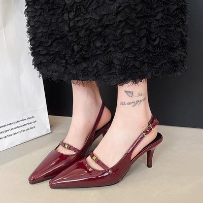 Damenschuhe Spangenpumps Spitz zulaufend Sandalen Metallschnalle Dünne Absätze Kleiderschuhe Hohe Absätze Lackleder Slingbacks Sommerschuhe 1911