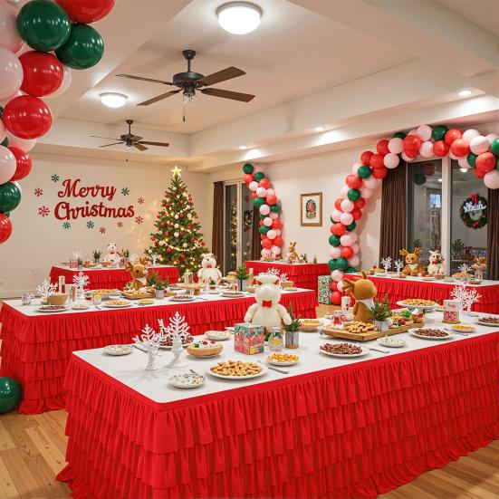 Red Tulle Table Skirt for 6ft/9ft Rectangle Tables Wrinkle Free Ruffled Tablecloths for Baby Shower Party Wedding Birthday Cake Dessert Table Decor
