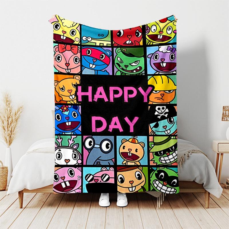 1pc Blanket Happy Tree Friends2 Print Design, Lightweight Blanket for Sofa, Bed- Soft &Warm, Gift for All Seasons like Christmas, Halloween