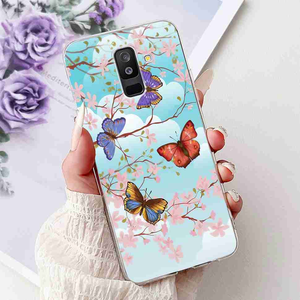 For Samsung Galaxy A6+ 2018 6.0" Case SM-A605FN Cartoon Cat Soft Silicone Cover For Samsung A6+ A6 Plus 2018 New Flower Bumper