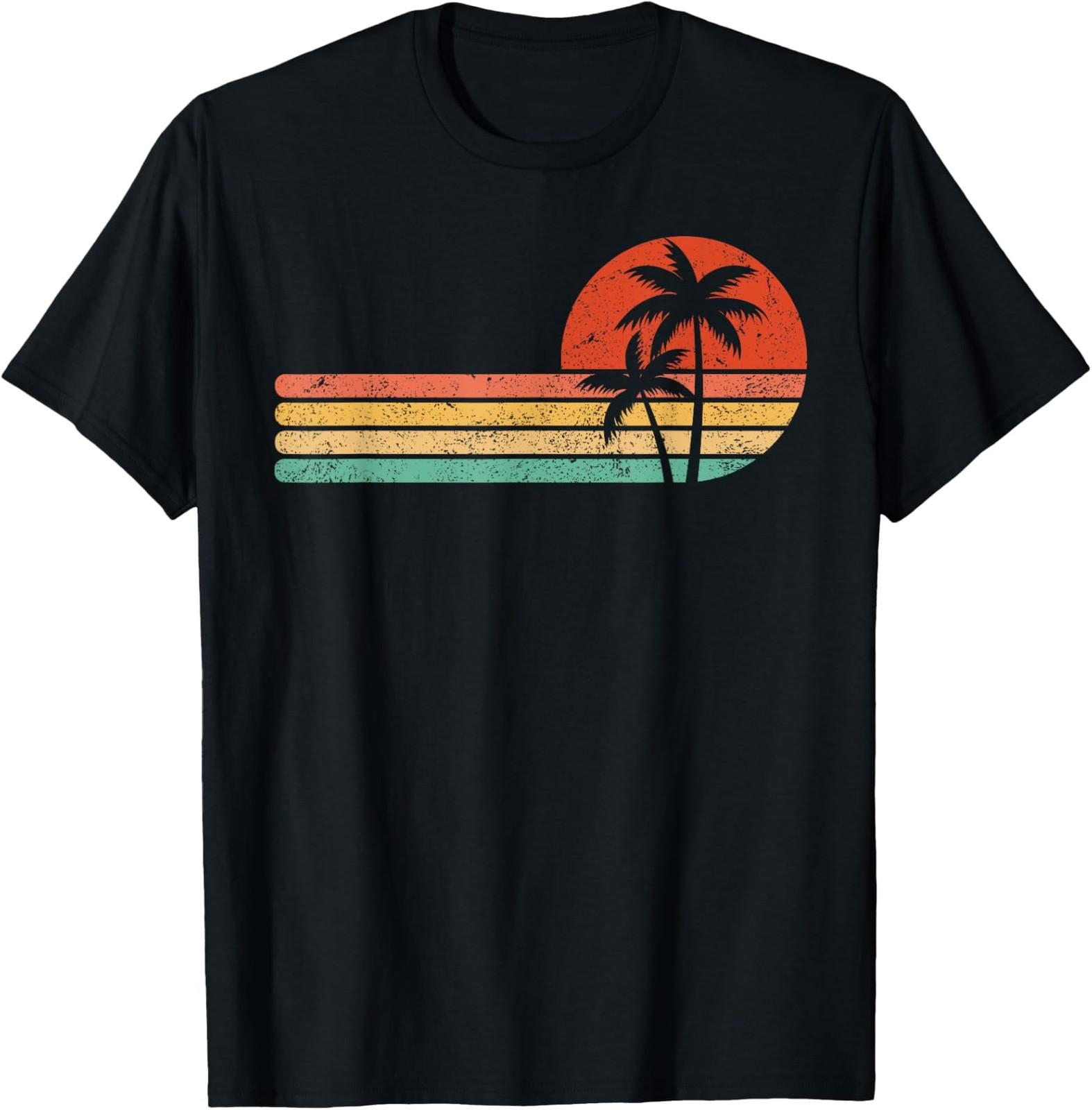 NEW LIMITED Retro Style Tropical Vintage sunset Beach Palm Tree T-Shirt L