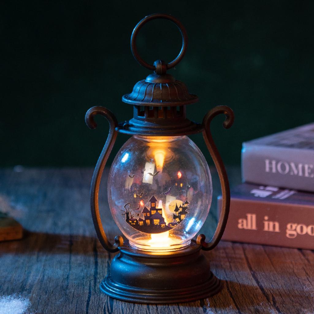 Vintage Oil for Halloween Decorations - Retro Antique Tabletop Lamp with Handle for Indoor Outdoor Use