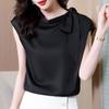 Black Chiffon Summer Blouse Women Sleeveless Bow Tie Slim Fit Casual Elegant Stylish Top