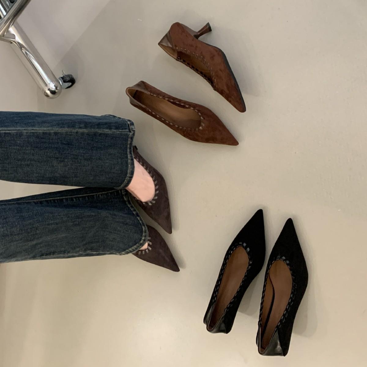 

2025 new pointed soft sole editor shallow mouth thin high heel versatile OL commuter work women s single shoes 39 серый