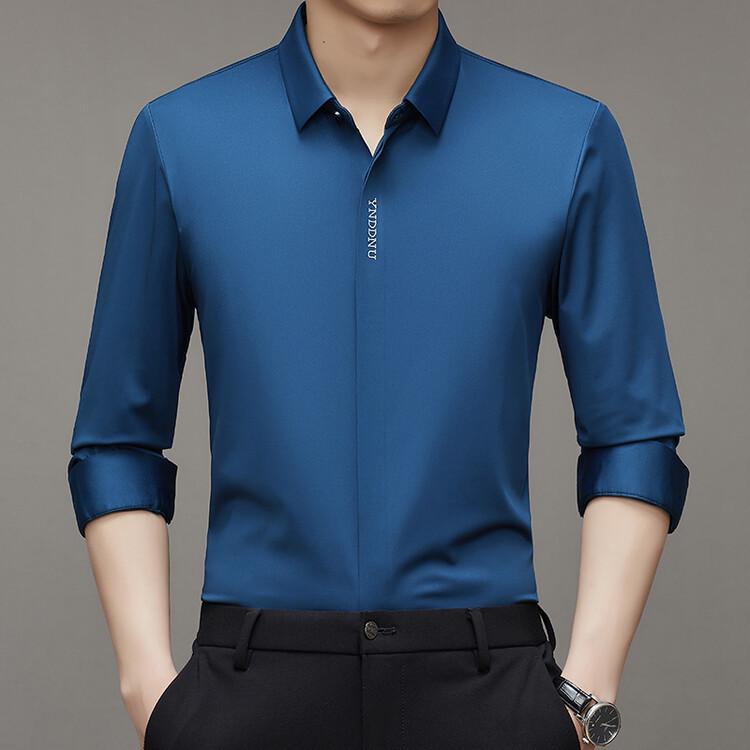 2025 Spring Men's Light Luxury Long-Sleeve Seamless Business Shirt - Solid Color