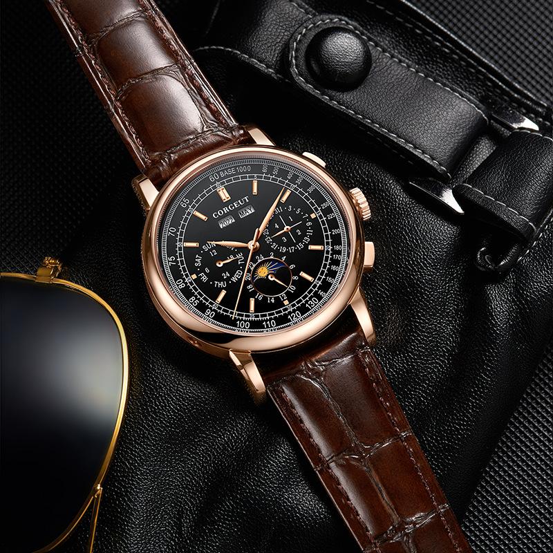 Men's Multifunctional Genuine Leather Automatic Mechanical Watch