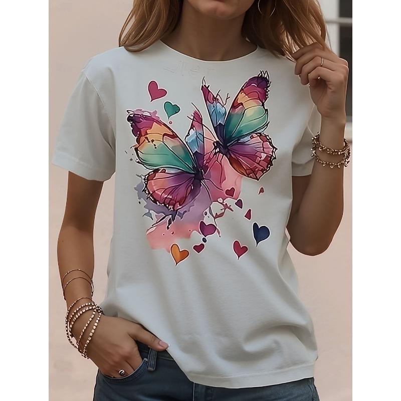 Women s T Shirt Print Graphic Animal Butterfly Vintage Stylish Basic Tops Daily Summer S