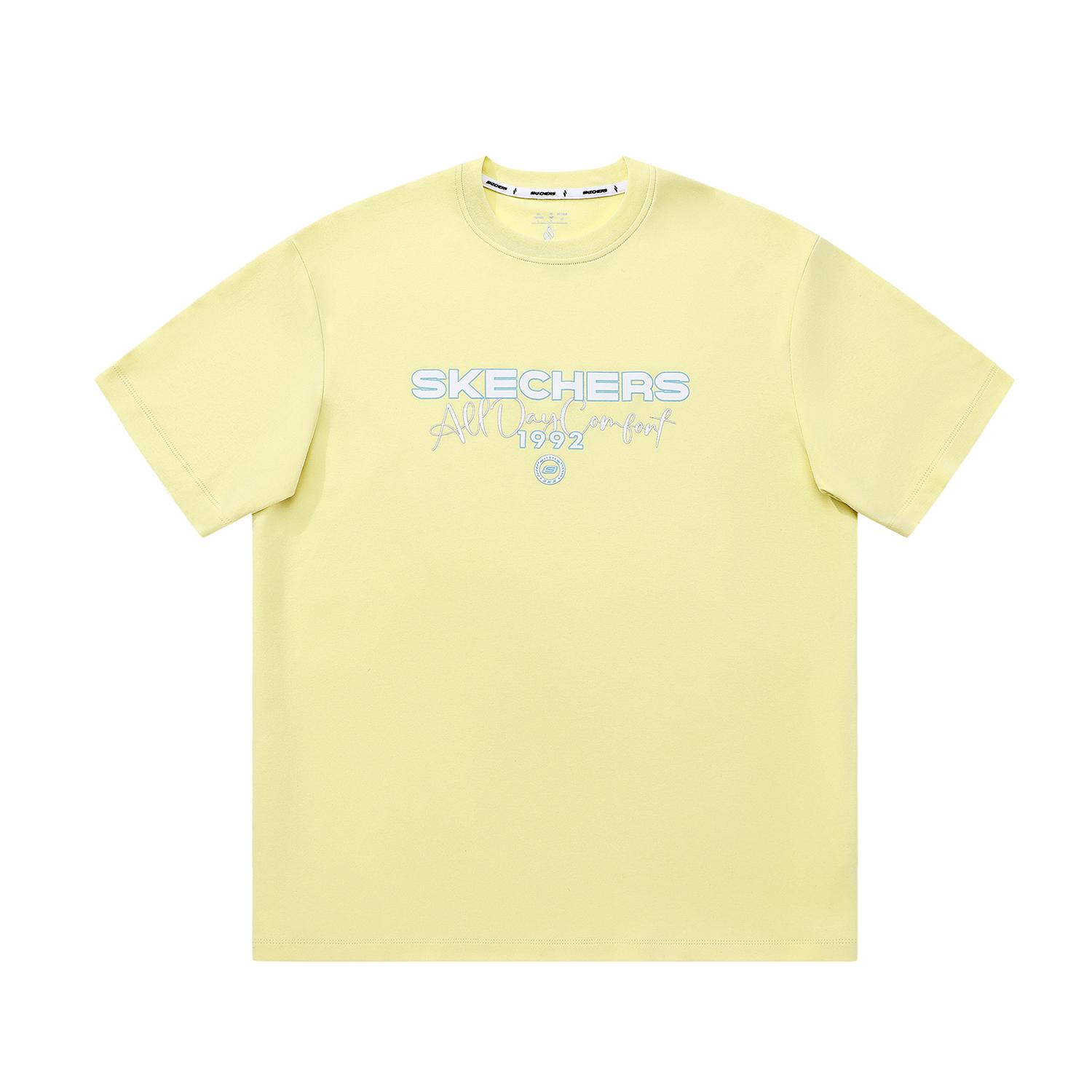 Skechers Diamond Series Sport Casual Outdoor Running Fashion Retro Versatile Short Sleeve T-Shirt Unisex Tops Light-Gray Yellow L225U168-066C XL