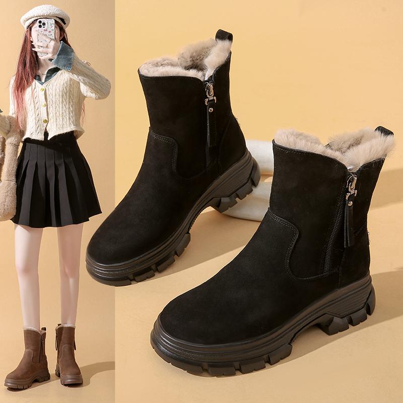 New Winter Snow Boots, Women Add Velvet and Thick Soles To Increase Cotton Shoes, Outdoor Anti-slip Wear-resistant Ankle Boots