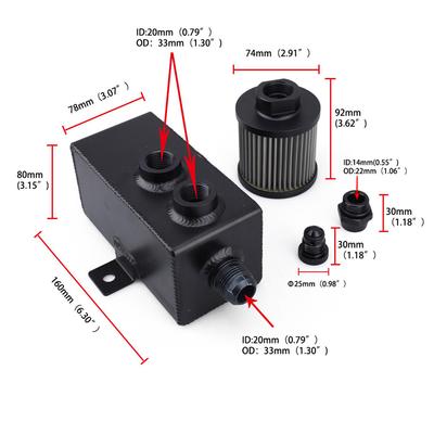 1L/2L Universal Oil Catch Can Tank Baffled 10AN with Breather and Drain Tap Aluminum Square Shape Reservoir Tank
