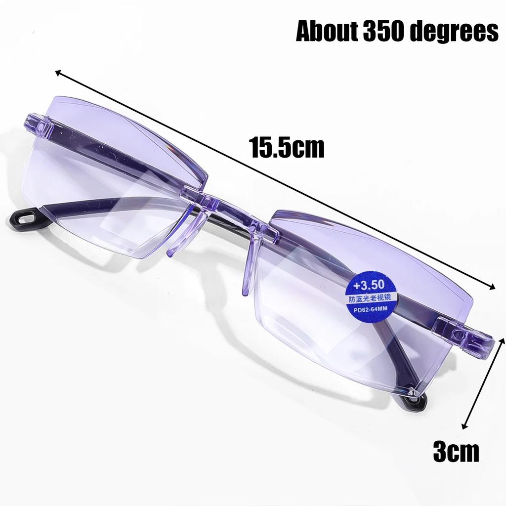 2Pairs Men Women Rimless Reading Glasses Anti Blue Light Bifocal Far Near Magnification Eyewear Presbyopic Glasses +100 +400