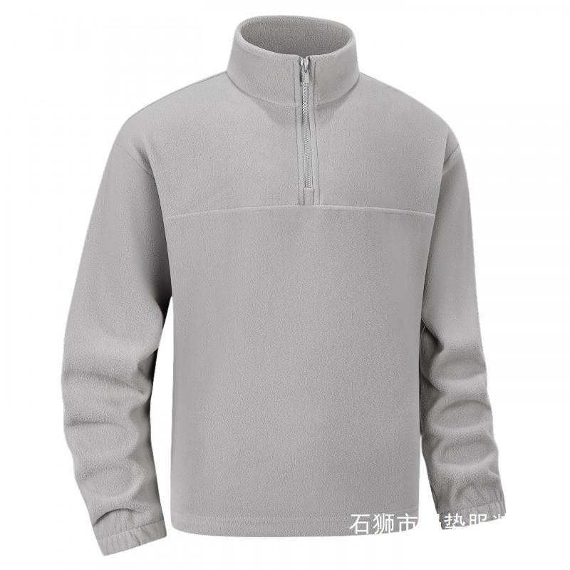 Mens Fleece Pullover Jacket Stand Collar Half-Zip Casual Outerwear Solid Color Lightweight Fall