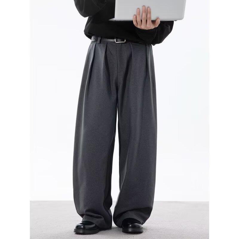 Old money wind double pleated pants men's and women's autumn trendy brand retro Maillard wide-leg pants versatile thickened casual pants