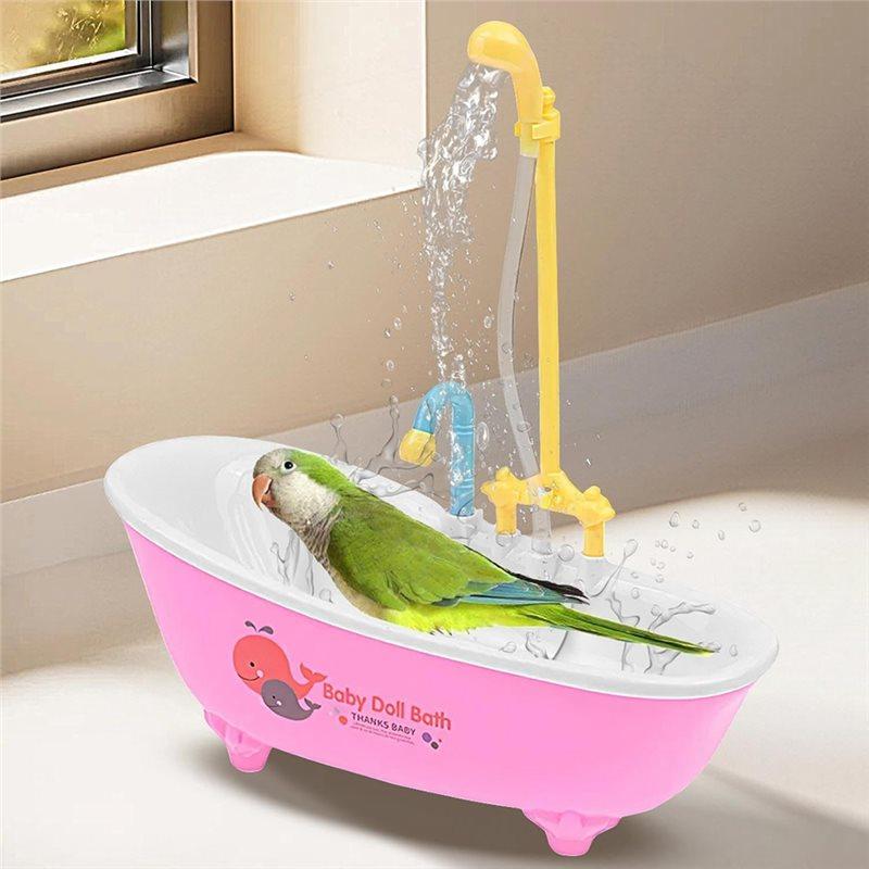 ABKP-Automatic Bathtub With Shower, Cute Durable Bird Bath Fountain For Small To Medium Parrots, Including Cockatiels Conures