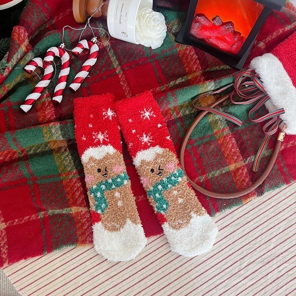 New Santa Claus Christmas Socks Soft Coral Fleece Coral Fleece Socks Cartoon Warm Middle Tube Socks Autumn and Winter 35-39