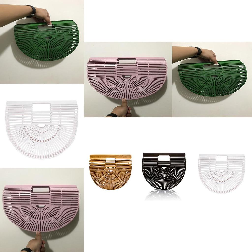 Fashionable Bamboo Half Moon Tote Bag For Women With Spacious Compartments And Natural Style