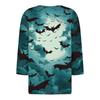 Women's Casual Fashion V-neck Loose Versatile Halloween Print Three-quarter Sleeve Top