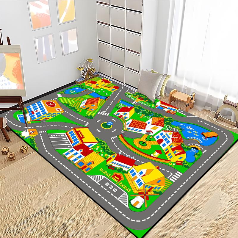 Child Road Traffic Carpet Cartoon Car Toys Area Rug for Boys Girls City Life Educational Rugs Baby Room Bedroom Nursery Play Mat