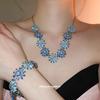 Conjunto de Brinco e Colar Flor de Strass Pintura a Óleo Retro Europeia - Corrente de Clavícula Exquisite para Mulheres
