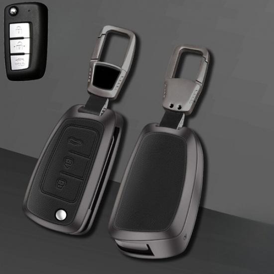 Zinc Alloy Leather Car Smart Key Fob Case Cover Bag For Nissan Rogue 2014-2019 Gun Black