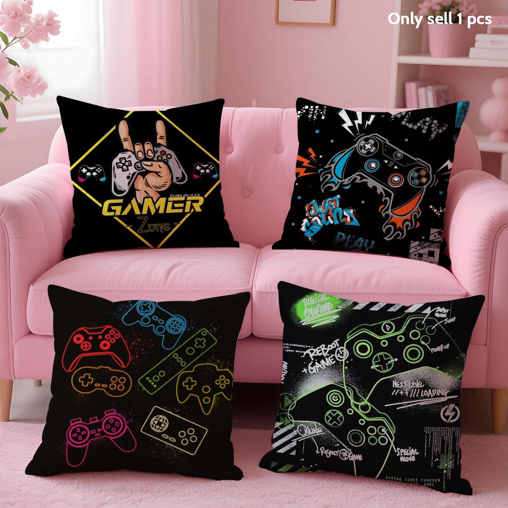 Colorful Graffiti Game Gamepad Cushion Cover Soft Short Plush Double-Sided Printing Home Decor Machine Washable Pillow Case Gift