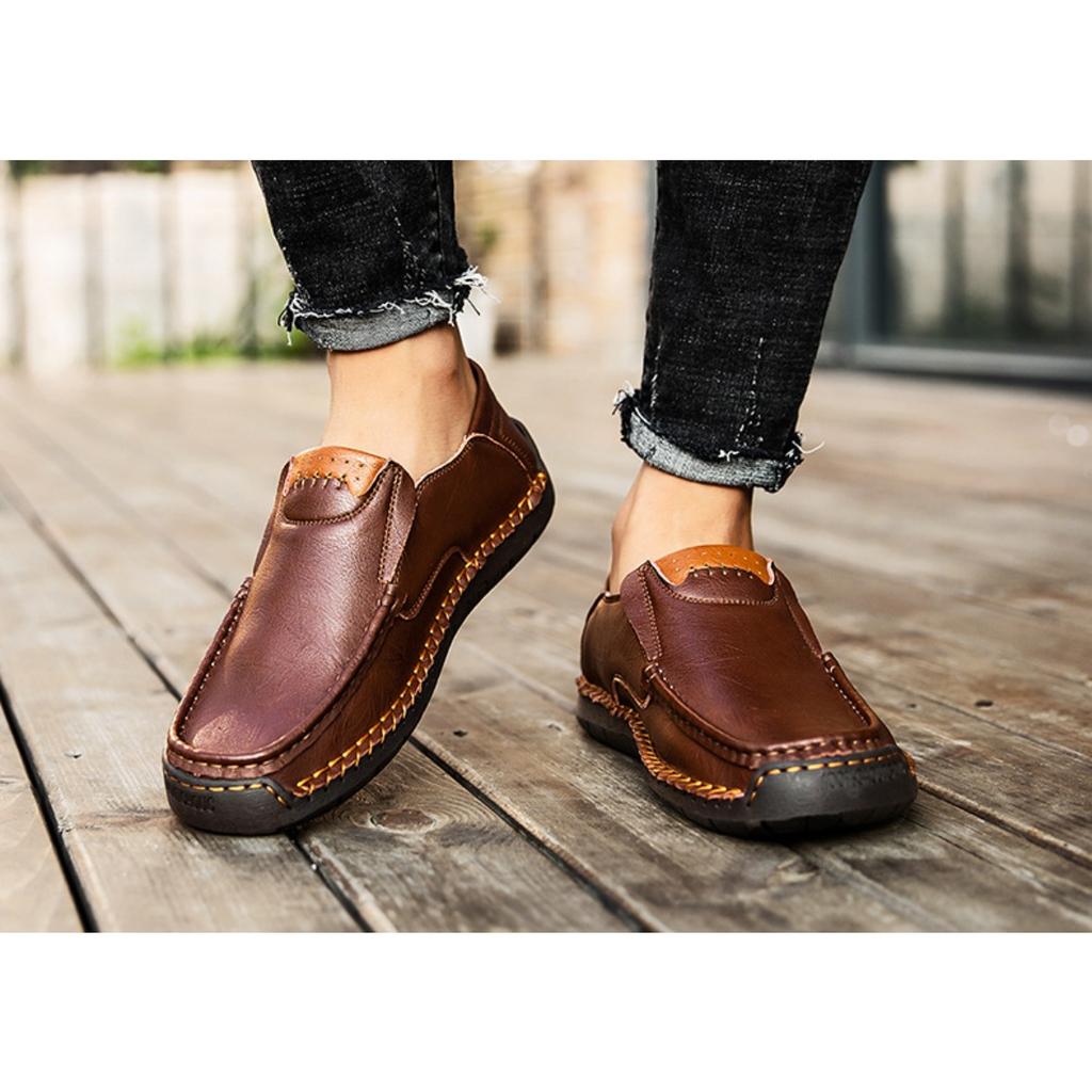 Ręcznie Szyte Męskie Outdoorowe Buty Casualowe, Skórzane Buty na Płaskiej Podeszwie, Niskie Buty Oversize