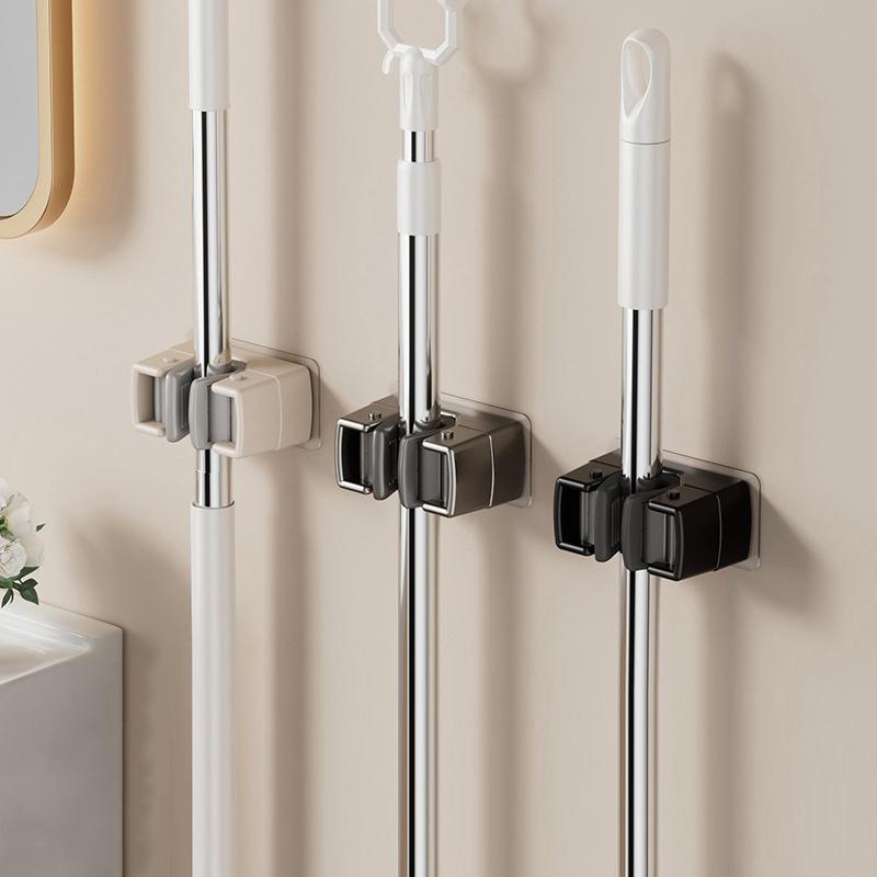 Wall Mounted Mop Holder Hook Self Adhesive Mop Organizer Rack Brush Broom Mop Hanger Holder Kitchen Bathroom Storage Accessories