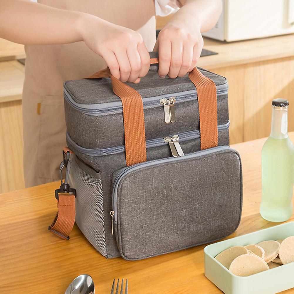 Zipper Double Layer Picnic Bag with Handle Easy Carry Convenient Lunch Bag for Children Kids Adult