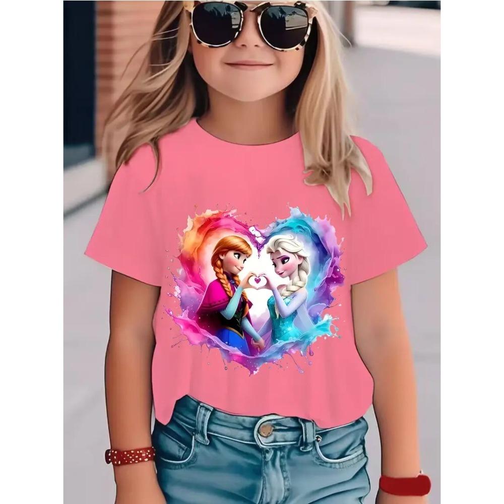 

Summer Frozen Elsa and Anna Printed Short Sleeve T-shirt for Children s Casual Loose Vacation Dress Up Children s Clothing 160