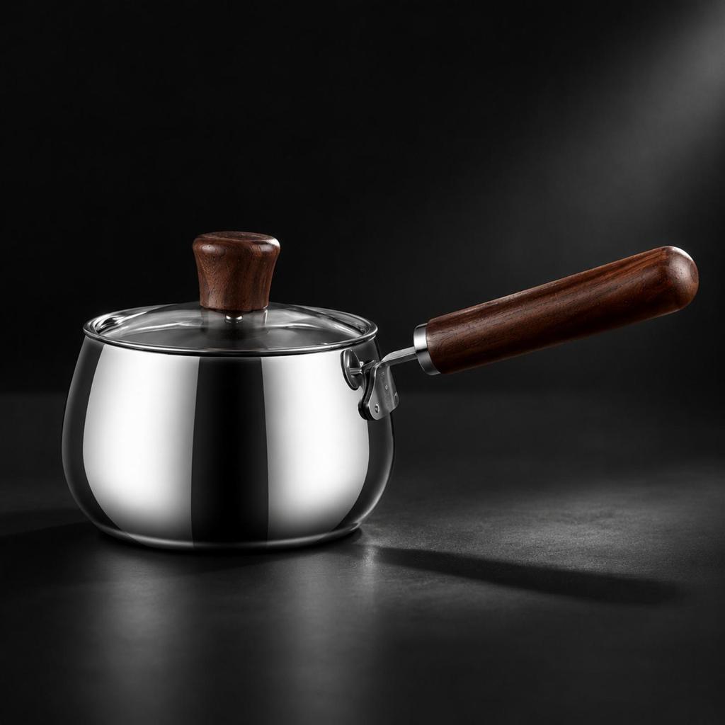 Stainless Steel Milk Saucepan Even Heating Pan with Wooden Handle Uncoated