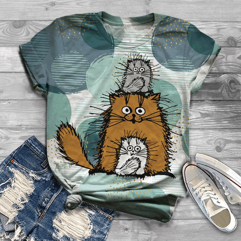 

New Women s 3D Round Neck Casual Loose T-shirt 6XL