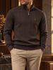 Pull décontracté homme coton couleur unie demi-zip col montant maille côtelée automne hiver homme manches longues coupe ajustée