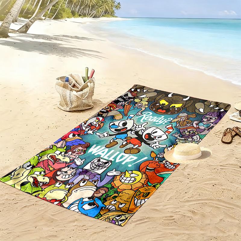 Cuphead Print Beach Towel, Large Soft Quick Dry Towel for Beach Camping Swimming