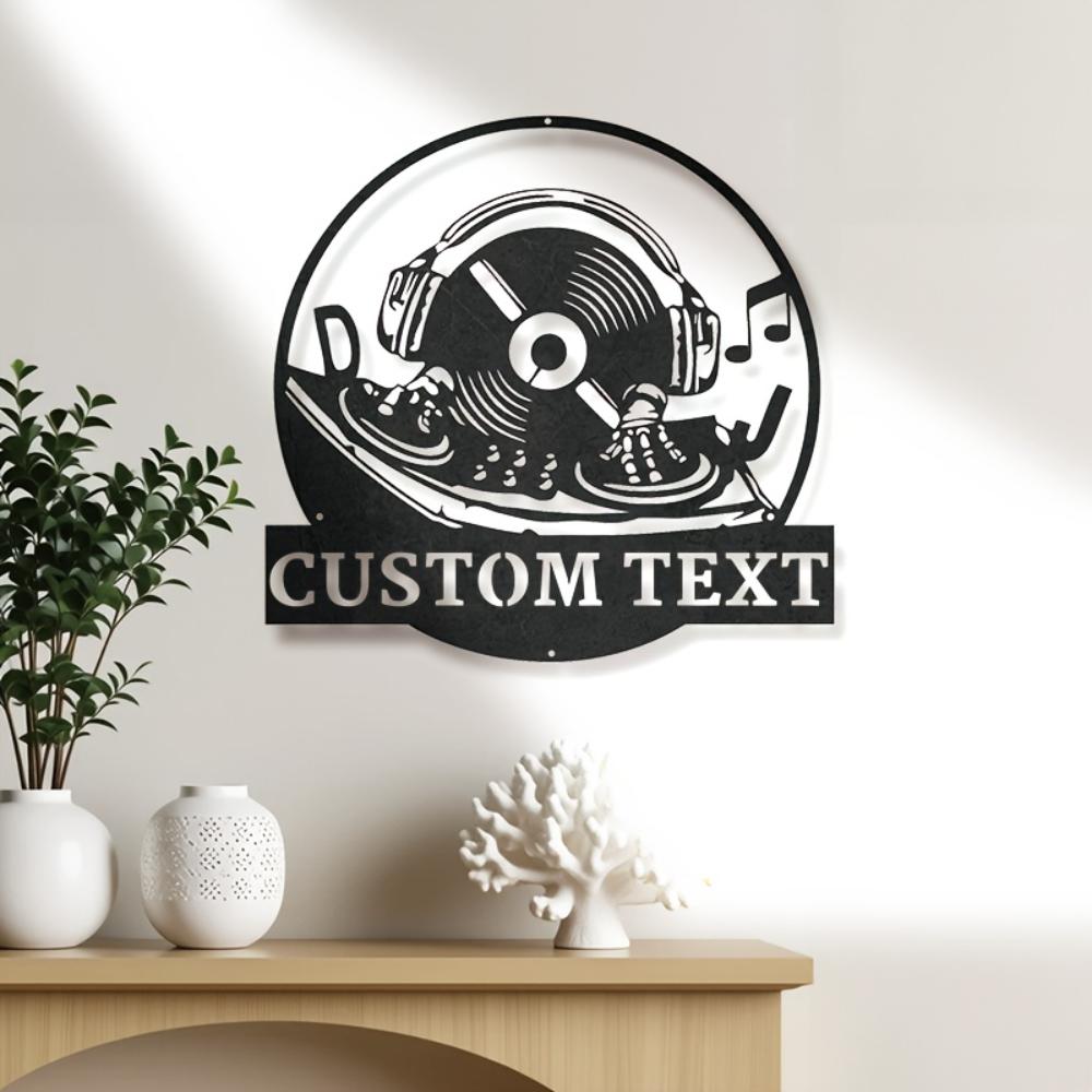Unique Tailorable Metal Wall Art DJ Themed Design with Personalized Text Ideal for Home Office Man Cave Handcrafted B&W
