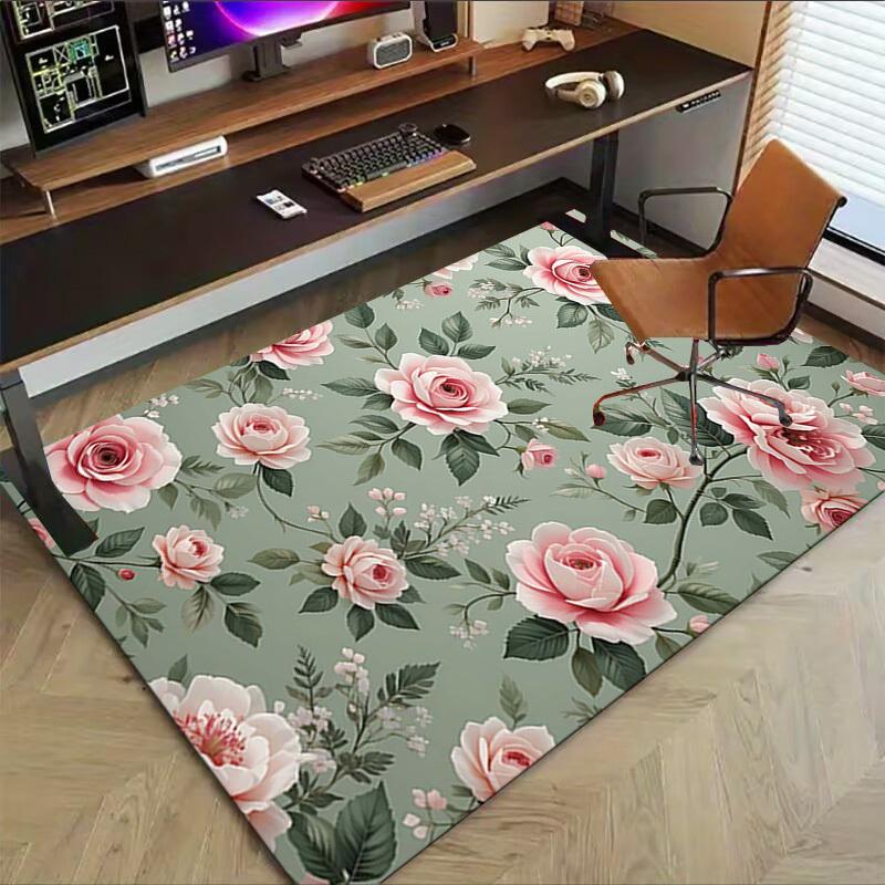 1PC Rose Pattern Non-Slip Floor Carpet Compatible for Office&Living Room&Bedroom&Dining room - Flat- Soft & Pattern, Vibrant Colors-W303