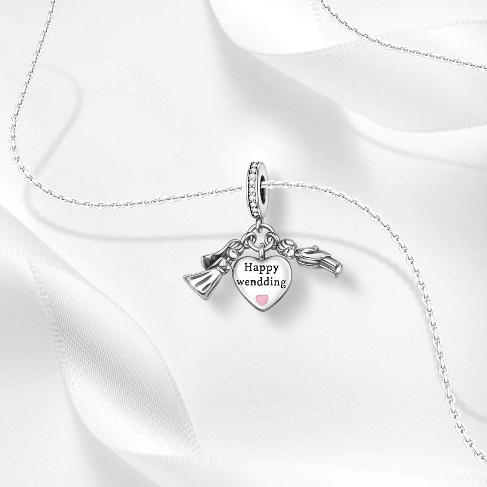 copper Newlywed Couple Happy Wendding Pendant Bride Groom Charm Compatible With Authentic Charm Bracelets Women Do It Yourself Jewellery Gift