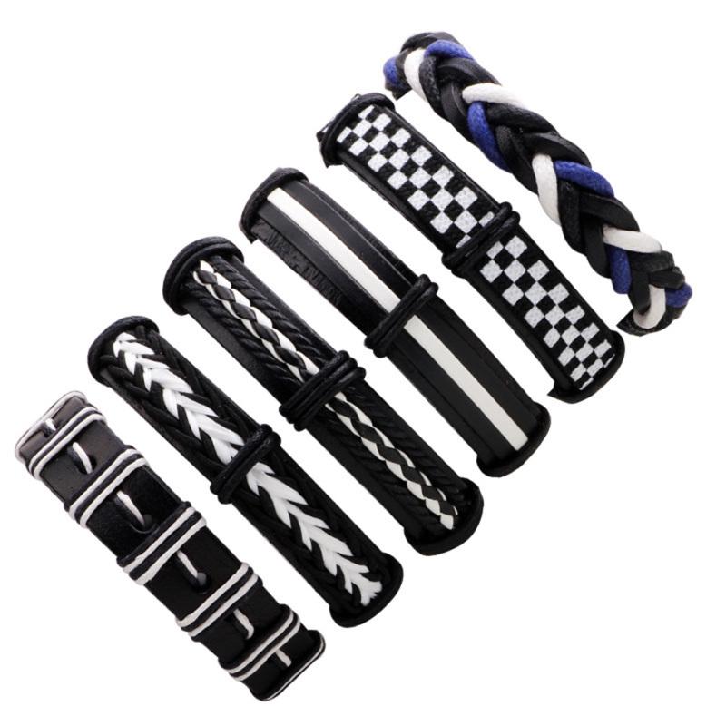 

6 Pcs/Set Stylish Retro Punk Woven Bracelet Unisex Creative Multiple Layer Hand Chain 6pcs/set
