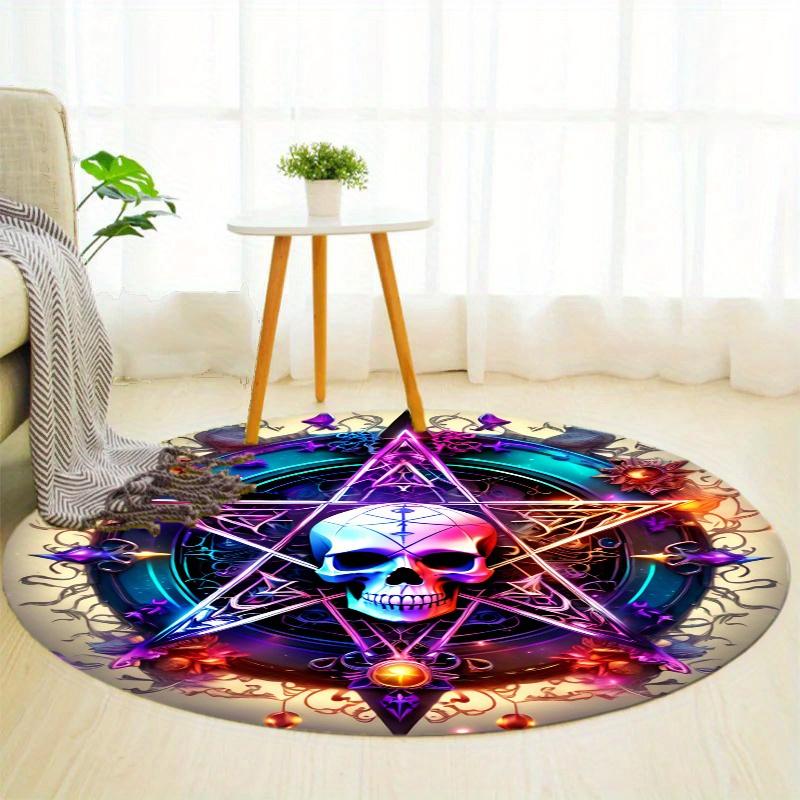 Skull Moon Round Rug Nonslip Area Rug Office Chair Mat Carpet For Living Room Bedroom Home Decor