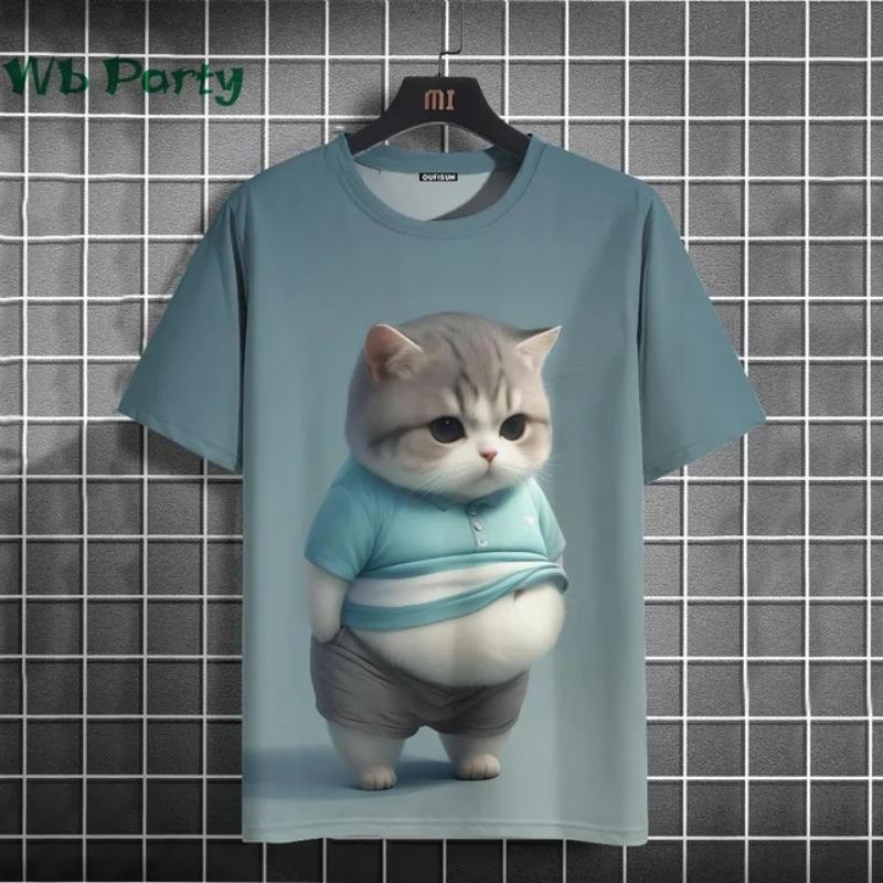 Cat Print 3DT-shirts for Men Casual Short Sleeved Tee Oversized Mens Clothing Men's Funny T-shirt Animal Print Graphic T Shirts