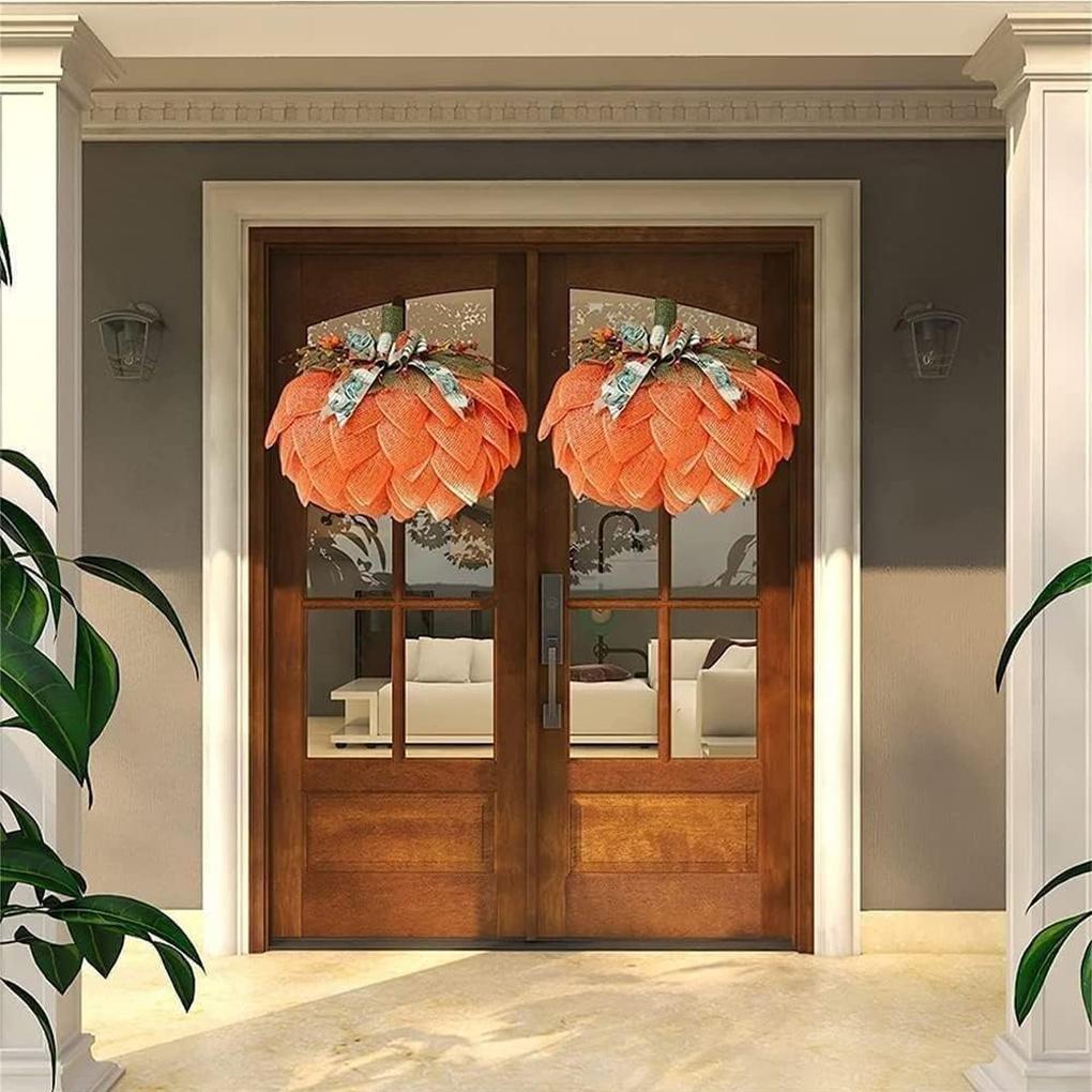 2025 Pumpkin Simulation Halloween Wreath Autumn Cushaw Garden Decoration Props, Halloween Creative Wall Decorations 40*40cm