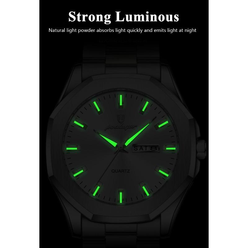 POEDAGAR Luxury Men Wristwatch Waterproof Luminous Week Date Casual Clock Stainless Steel Quartz Fashion Watches Reloj