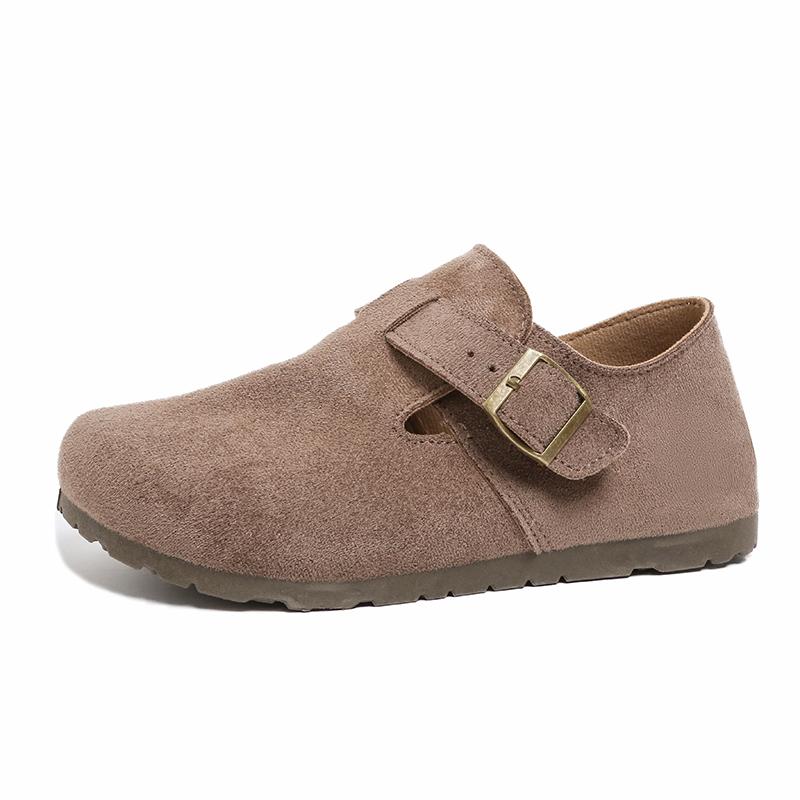 Women's Suede Flat Mules, Casual Buckle Strap Closed Toe Loafers, Retro Minimalist Slip-on Shoes for Spring Autumn Daily Wear