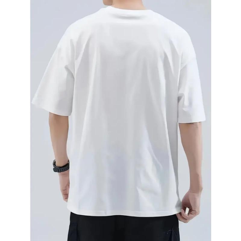 European Sizes Men's White Cotton T-Shirt with Purple Drip Print & DRIP Text - Casual Streetwear Short Sleeve Tee