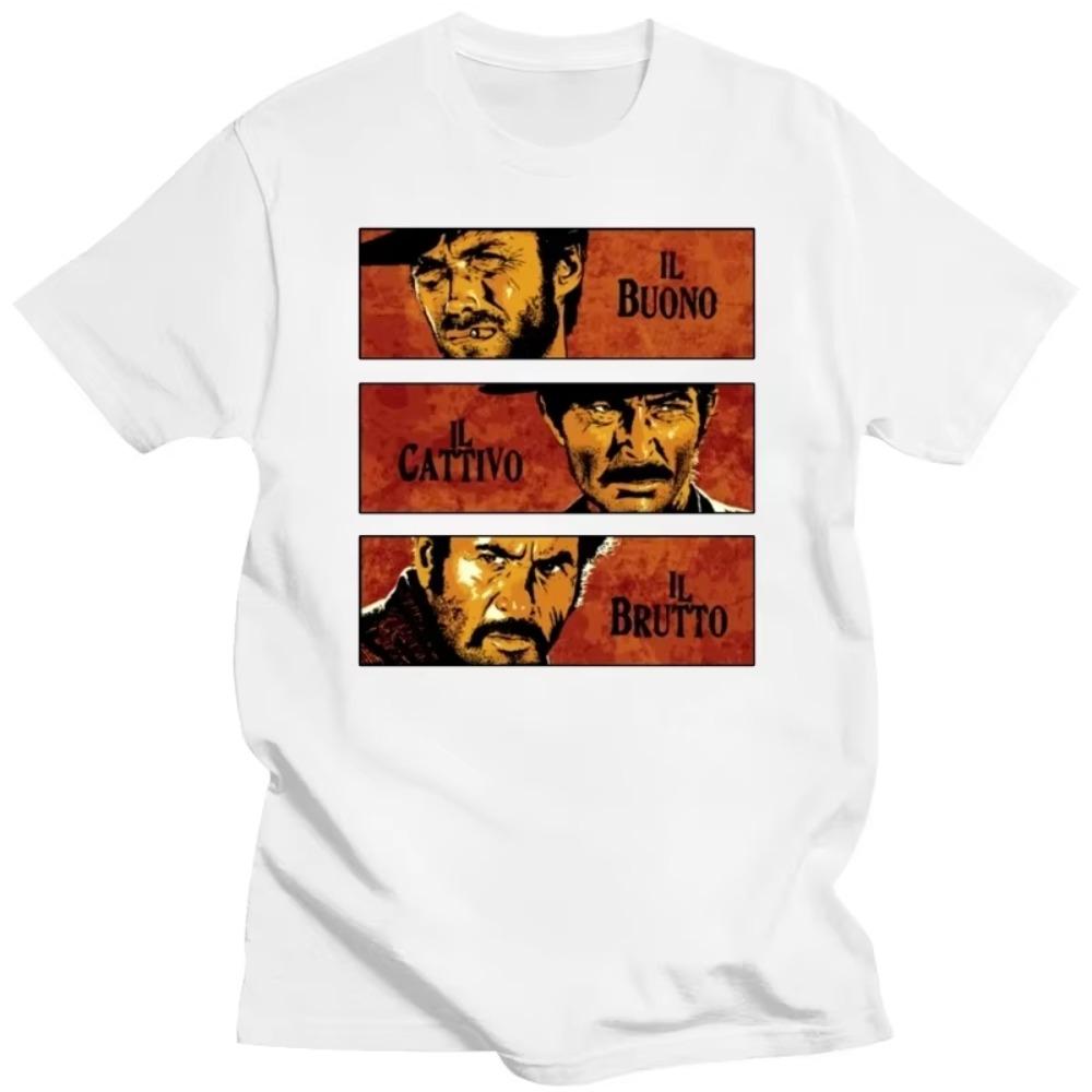Vintage The Good The Bad And The Ugly T Shirt Homens Manga Curta Algodão Puro Tee Print Il buono brutto cattivo Camisetas TV T-shirt