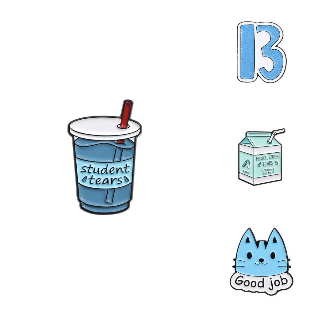 Cartoon Character Unique Brooch Set Playful Blue Enamel Metal Pins Assorted Styles For Unisex Accessories Fashion