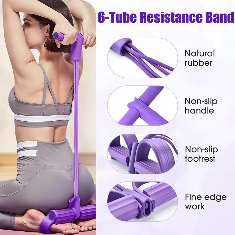 BEPAN 6-Tube Resistance Band Multi Function Tension Rope Fitness Bands 6-Tube Elastic Yoga Pedal Puller For Sports Exercises At Gym