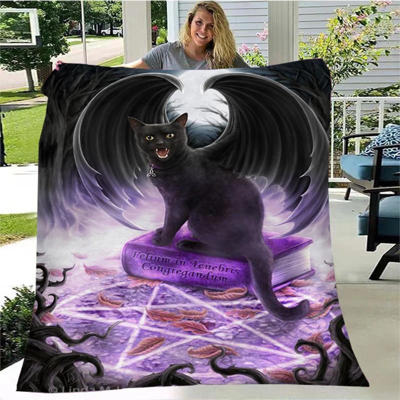 Gato misterioso, gato satanás cobertor fofo quente macio pelúcia sofá capa cobertor quadrado cobertor de viagem (Padrão personalizável)
