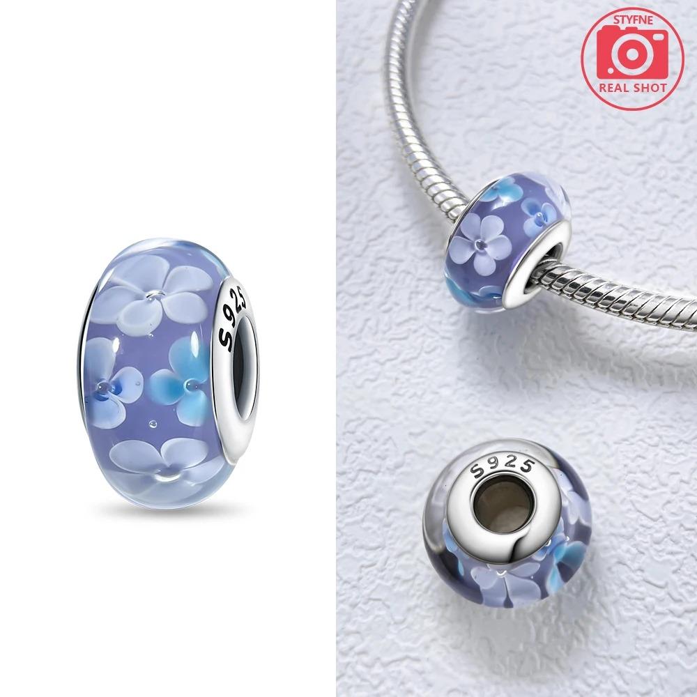 Original Rosa Glasperlen Blaue Romantische Perlen 925 Silber Charms für Frauen DIY Schmuckherstellung Armband Passend