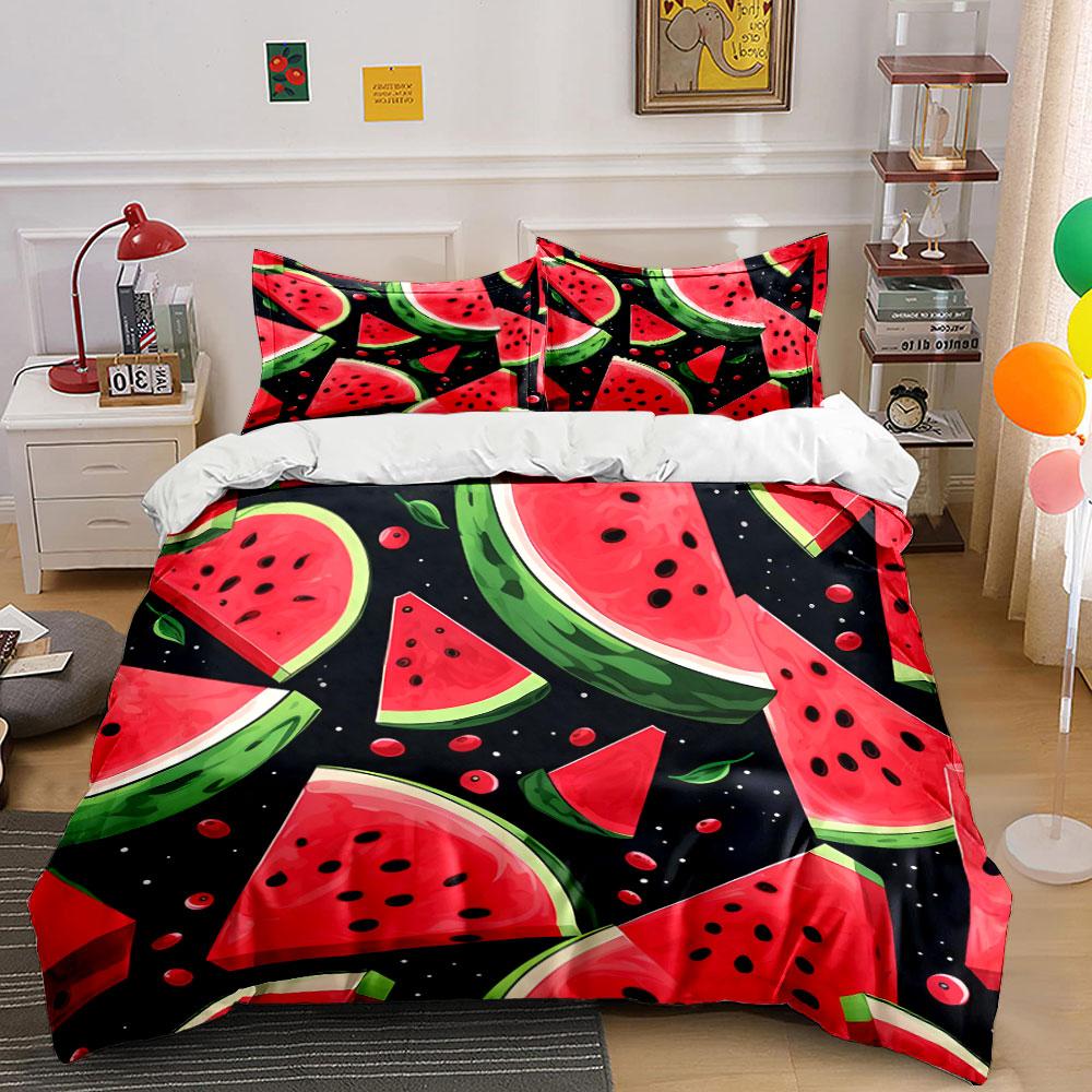 Watermelon Print Home Decoration Set Bedding Set with 1 Duvet Cover 2 Pillowcases Single Double King Queen, Gift